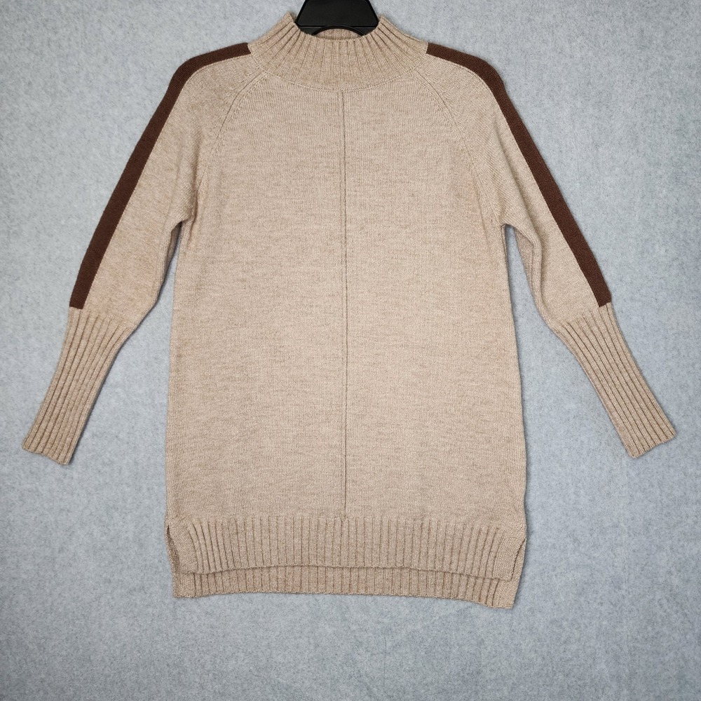 Fate Tunic Sweater Small Tan Brown Stripe Mock Neck Knit‎ Casual Minimalist Fall